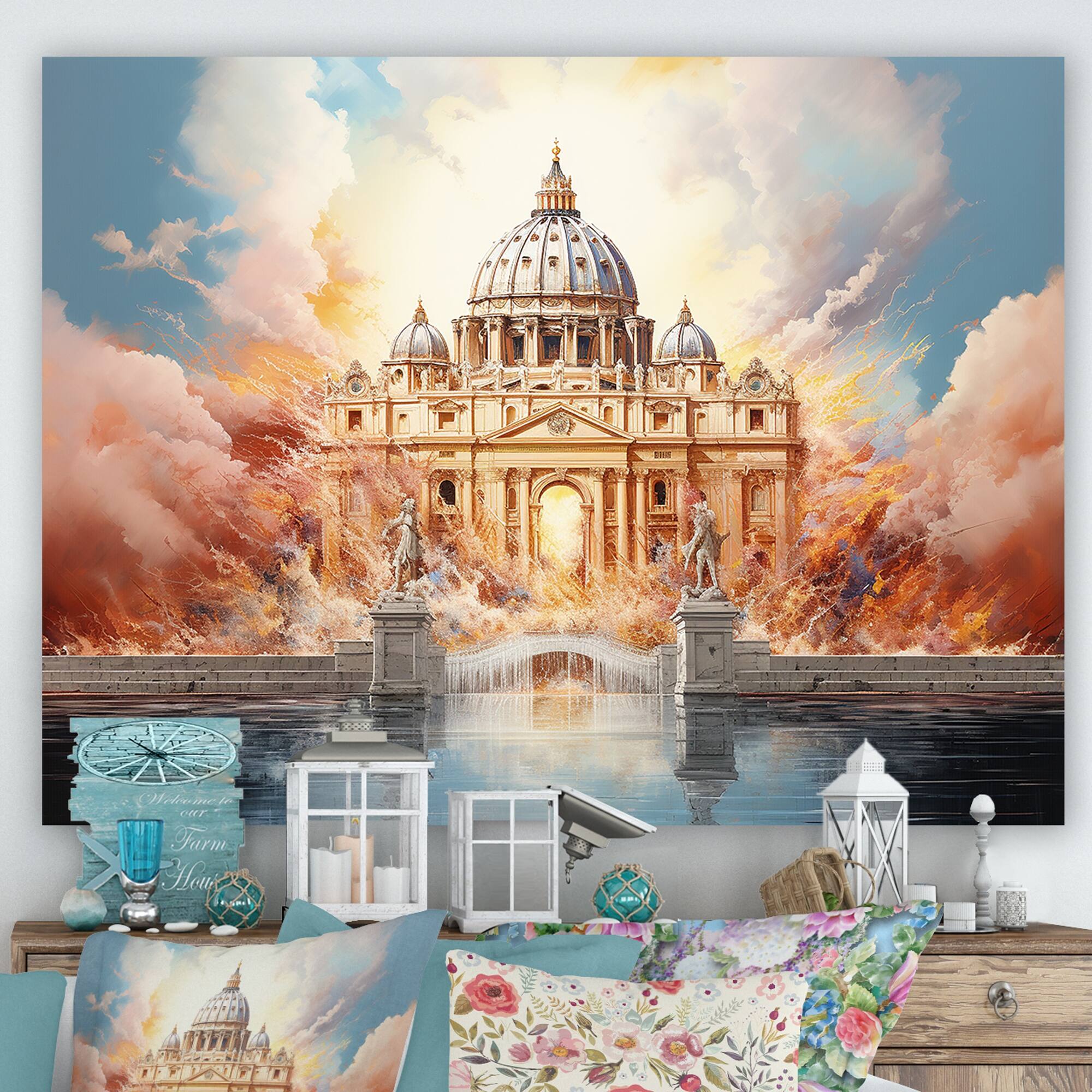 Designart "St. Peters Portal Pearly Gates" Christianity Wall Art Bed